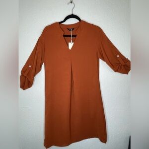 NWT Women’s Midi Flowy Lightweight Fall Rust/Burnt Orange Dress  Pockets Size Sm